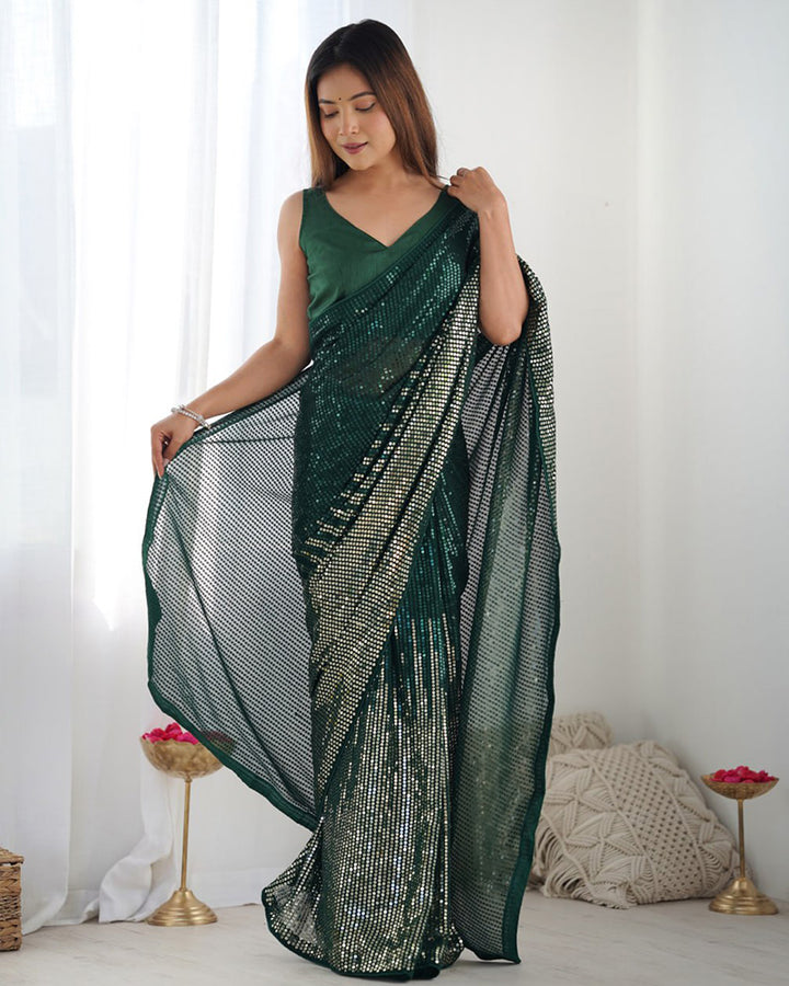 Green Color Heavy Georgette Sequence Embroidered Saree