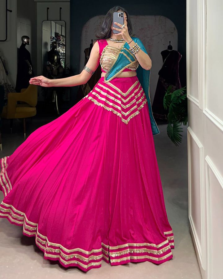 Pink Color Rayon Lehenga Choli For Traditional Occasion