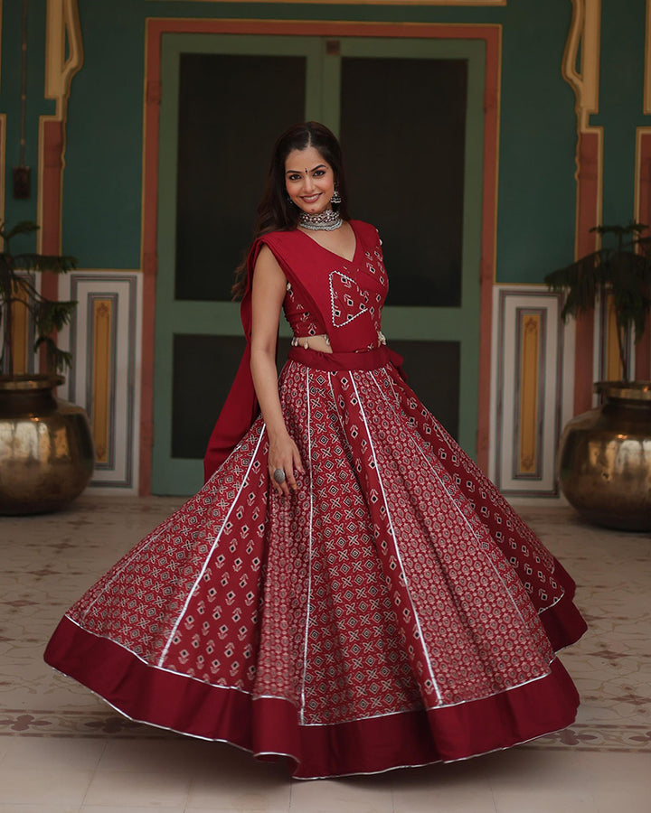 Navratri Wear Maroon Color Rayon Kali Pattern Printed Lehenga Choli