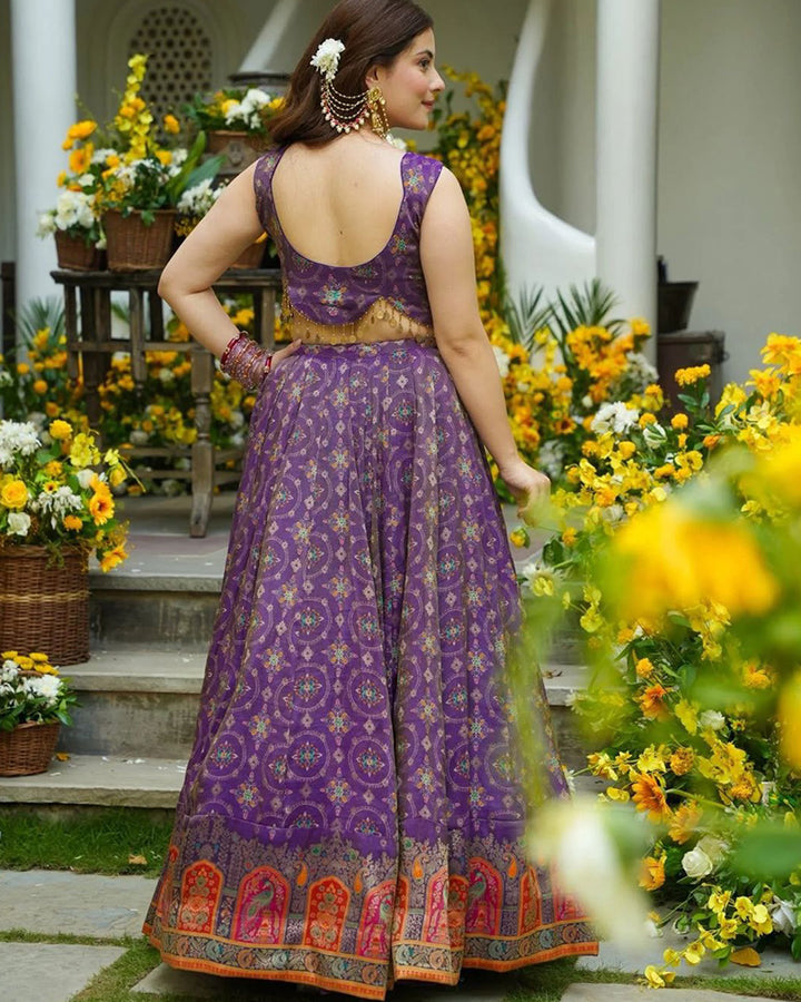 Dusty Mauve Color Digital Printed Jimmy Organza Lehenga Choli