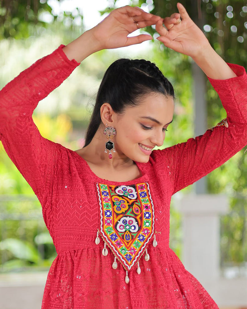 Pink Color Georgette Lucknowi Work Navratri Kediya