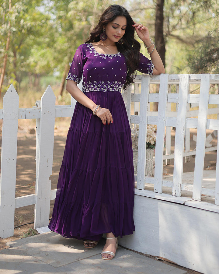 Purple Color Designer Georgette Long Gown