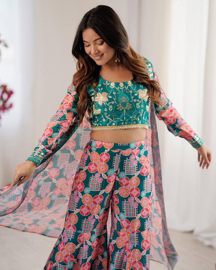 Bottle Green Color Muslin Cotton Digital Printed Plazzo Suit
