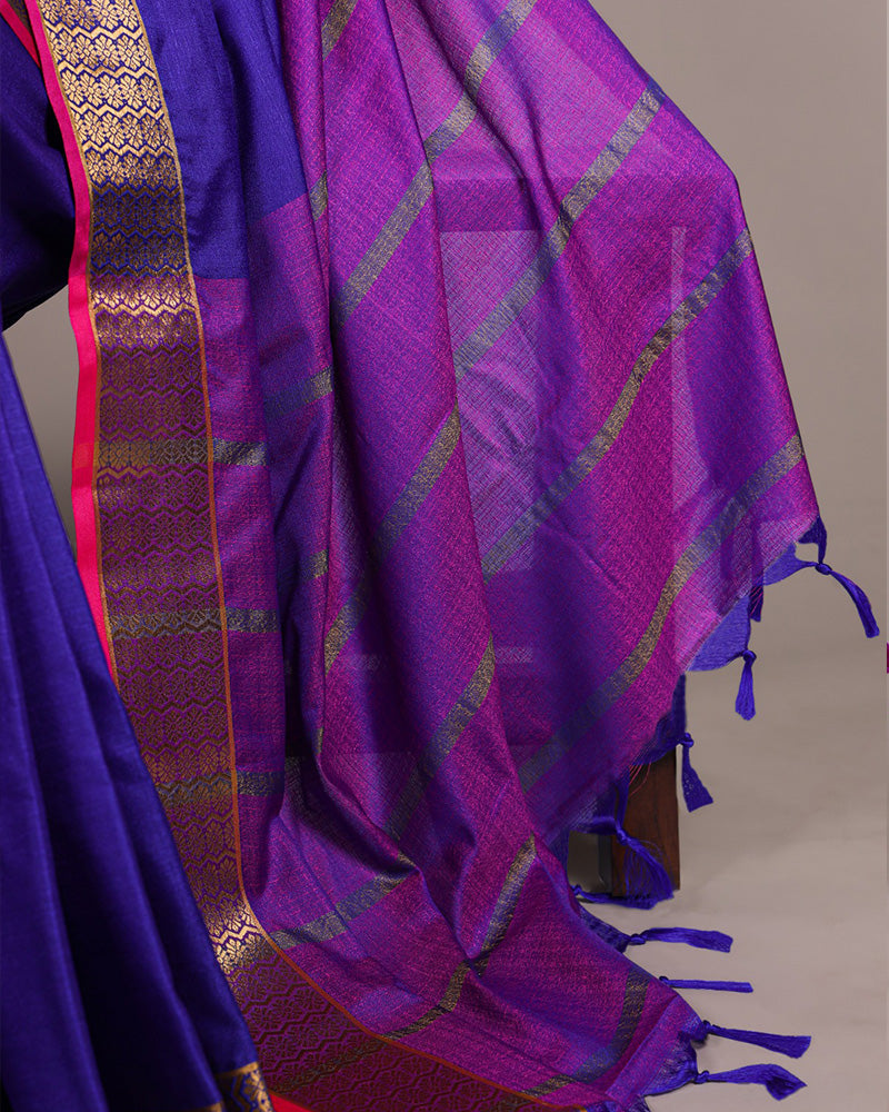 Royal Blue Color Zari Weaving Poly Cotton Saree