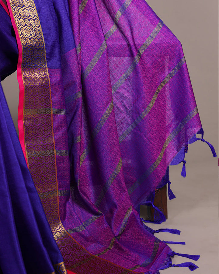 Royal Blue Color Zari Weaving Poly Cotton Saree
