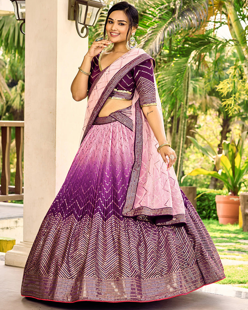Purple Color Chinon Sequence Embroidered Lehenga Choli