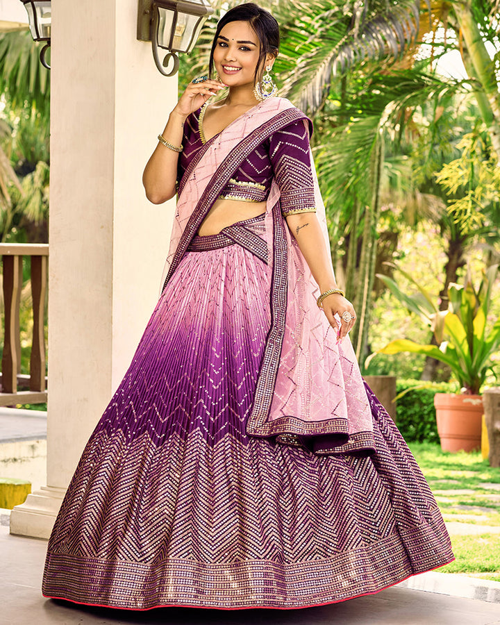 Purple Color Chinon Sequence Embroidered Lehenga Choli
