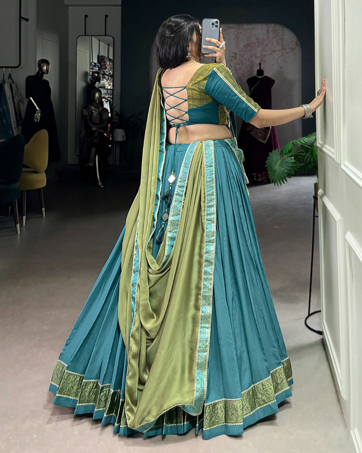 Teal Green Color Rayon Zari Weaving Navratri Lehenga Choli