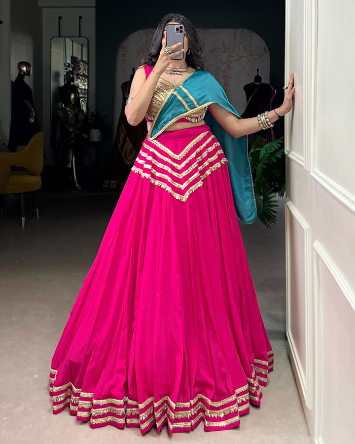 Pink Color Rayon Lehenga Choli For Traditional Occasion