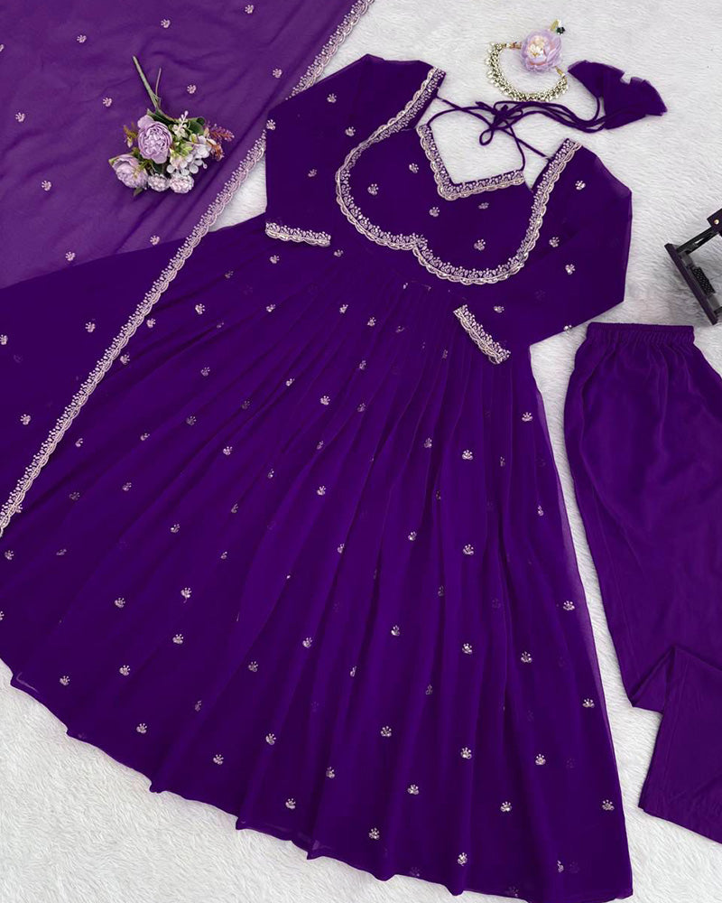 4 Color Georgette Thread Embroidered Anarkali Suit