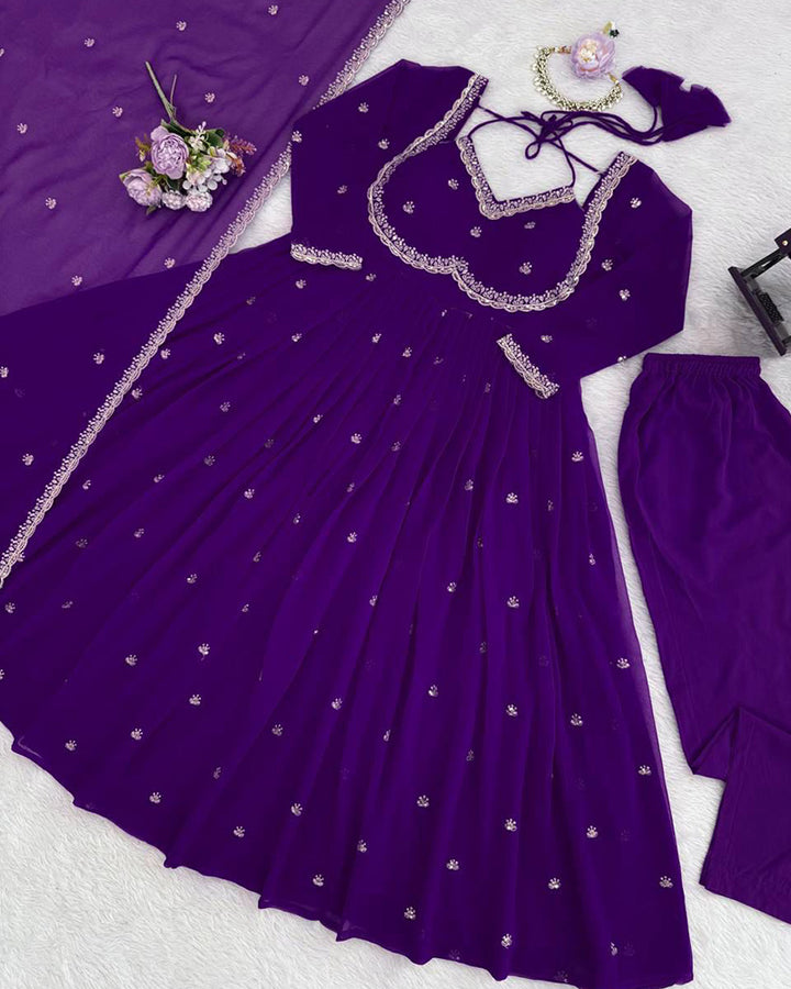 4 Color Georgette Thread Embroidered Anarkali Suit