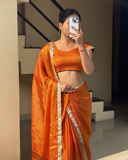 Rust Orange Color Soft Space Silk Saree