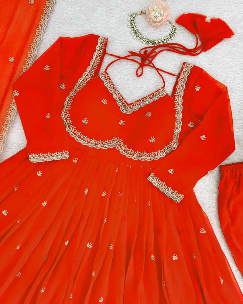 4 Color Georgette Thread Embroidered Anarkali Suit