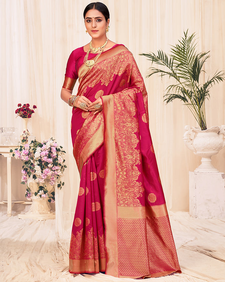 Beautiful Red Color Banarasi Weaving  Silk Saree