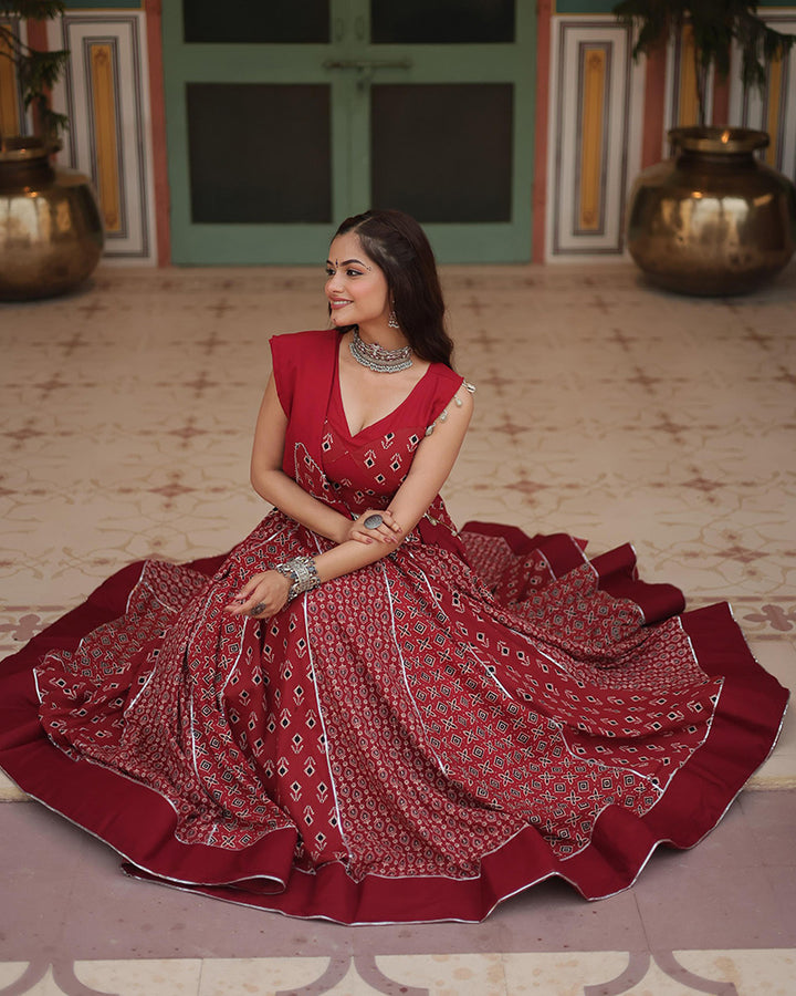 Navratri Wear Maroon Color Rayon Kali Pattern Printed Lehenga Choli