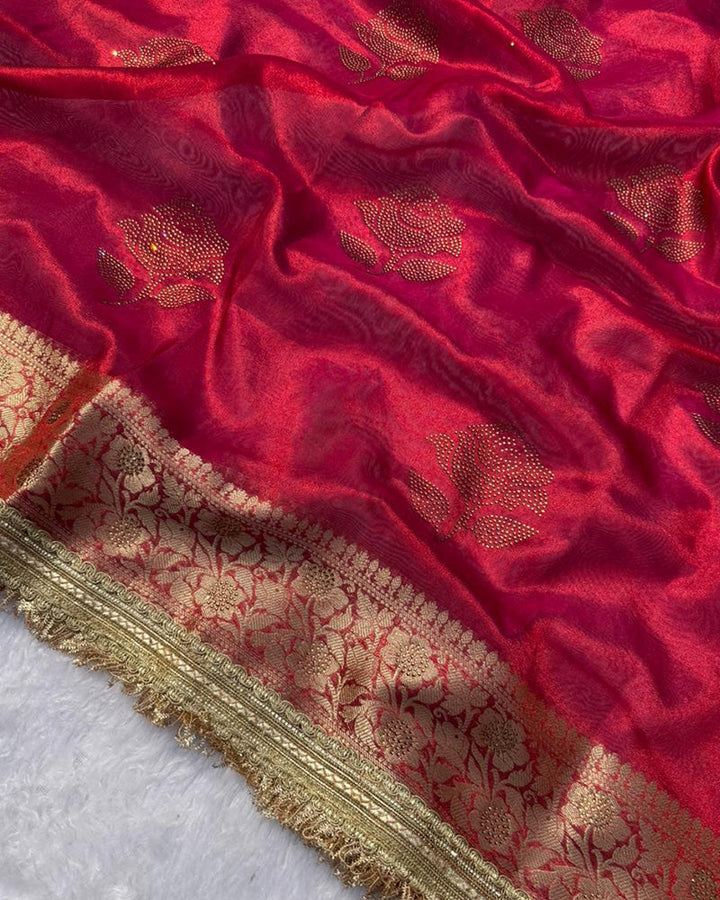 Premium Red Color Organza Tissue Silk Saree