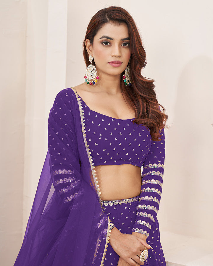 Violet Color Georgette Lehenga Choli With Net Dupatta
