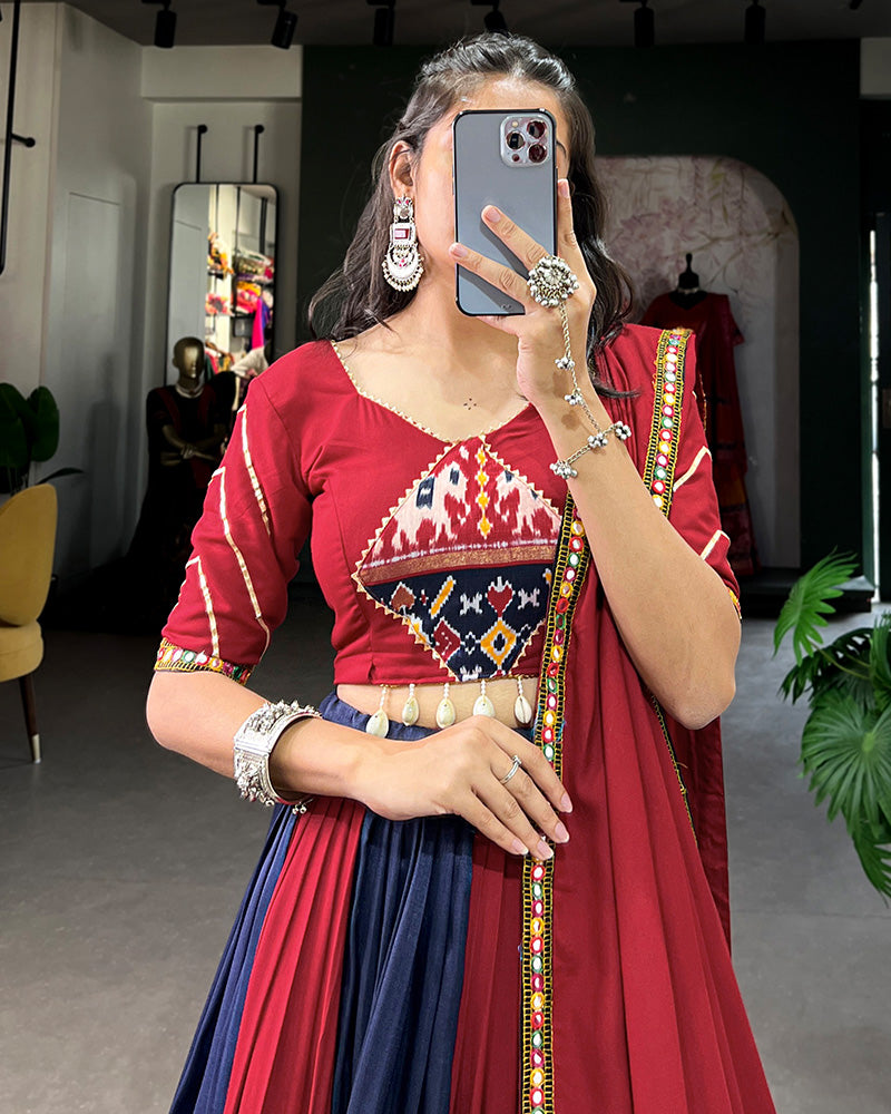 Navy Blue Gamthi Work Navratri Wear Choli