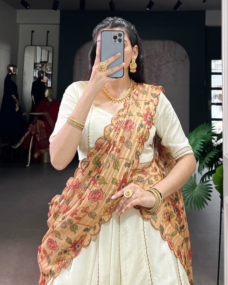 Off-White Color Crush Lehenga Choli With 2 Different Dupatta