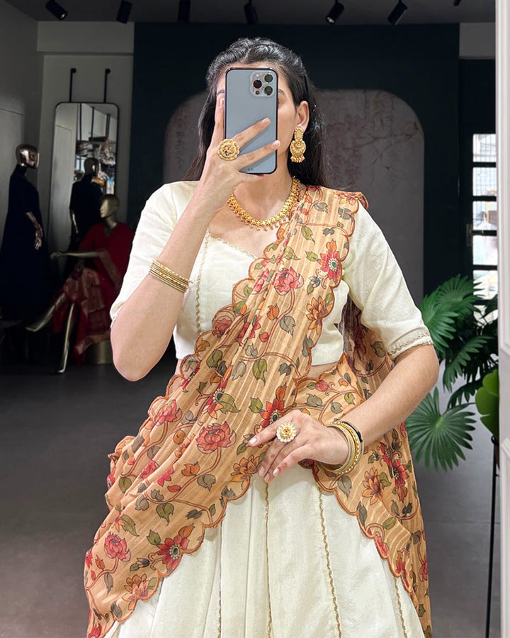 Off-White Color Crush Lehenga Choli With 2 Different Dupatta