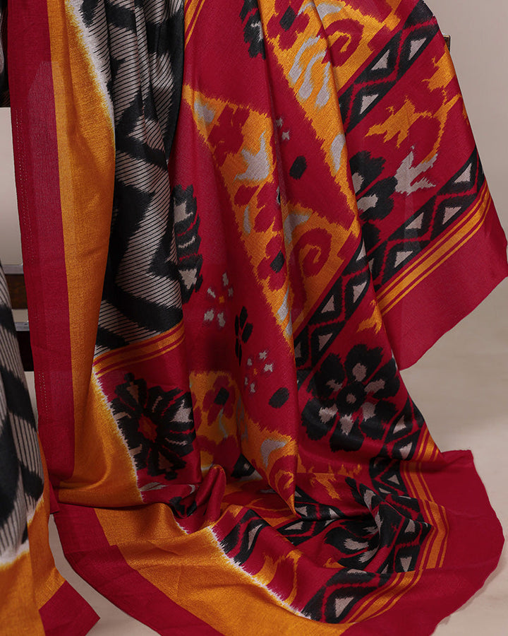 Black Color Tssar Silk Printed Saree