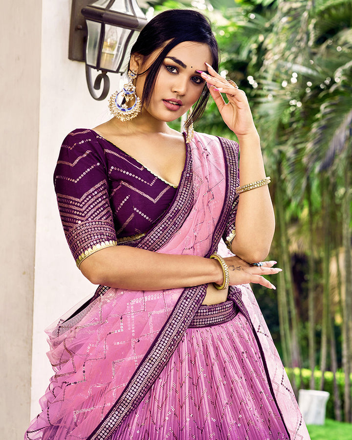 Purple Color Chinon Sequence Embroidered Lehenga Choli