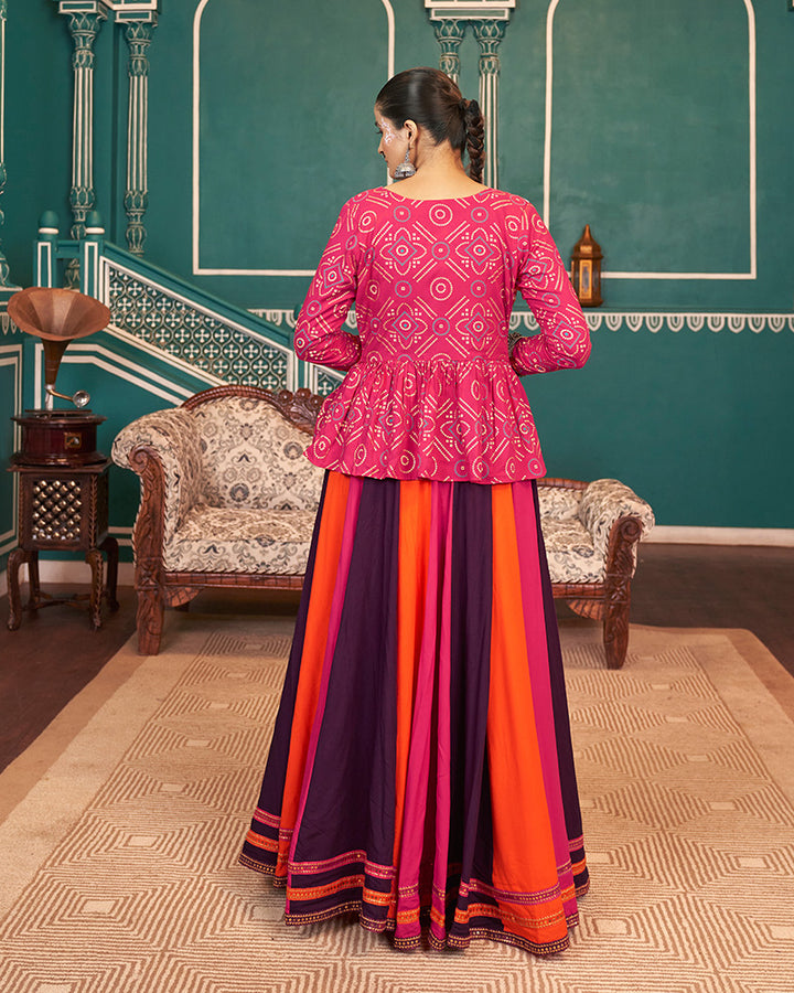 Pink Multi Color Rayon Navratri Lehenga Choli