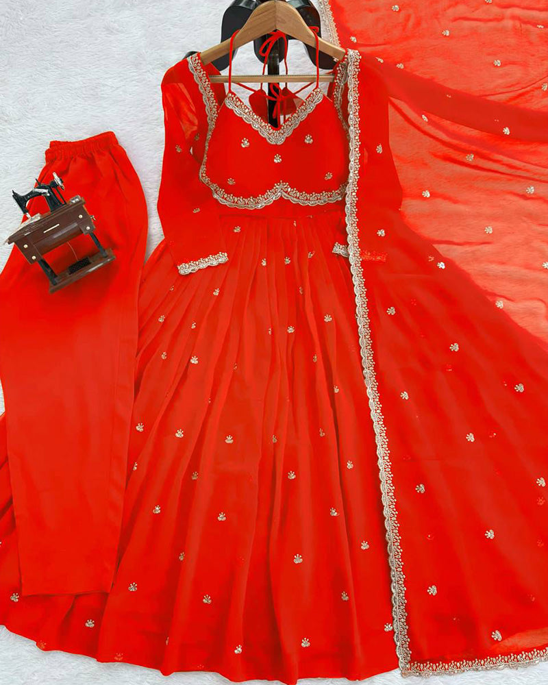 4 Color Georgette Thread Embroidered Anarkali Suit