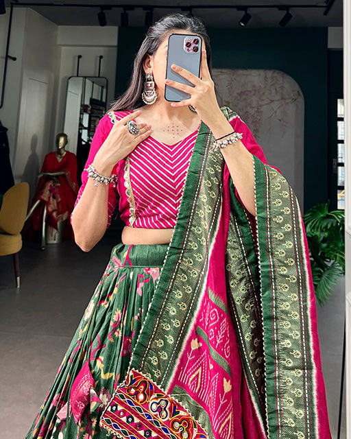 Magenta Colour Tasar Silk Navratri Lehenga Choli