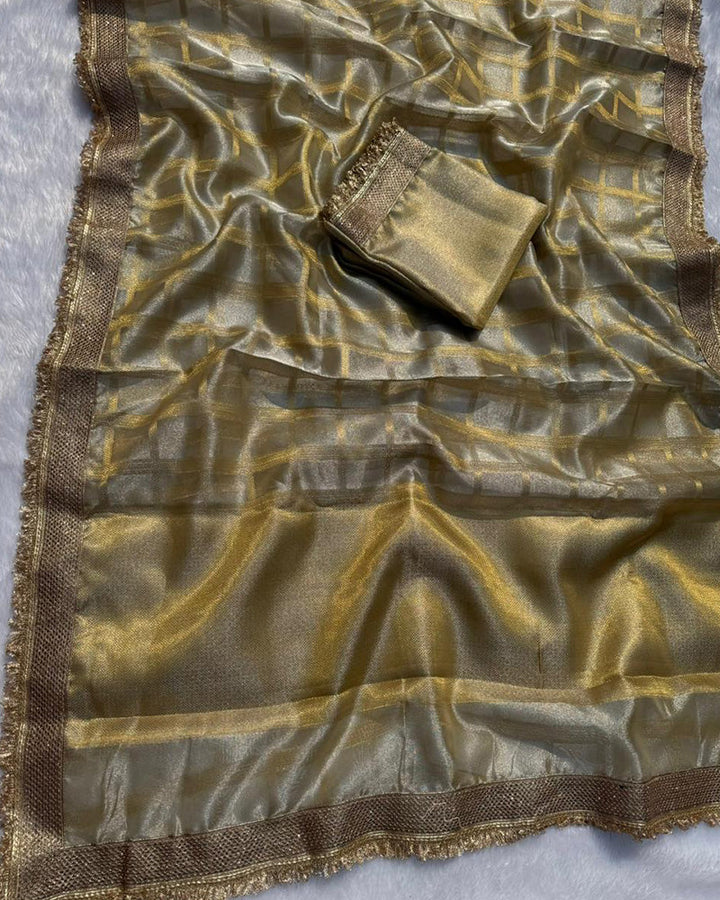 Grey Color Banarasi Gharchola Tissue Silk Saree