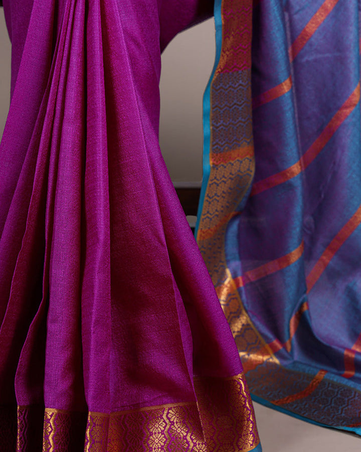 Pink Color Zari Weaving Poly Cotton Saree