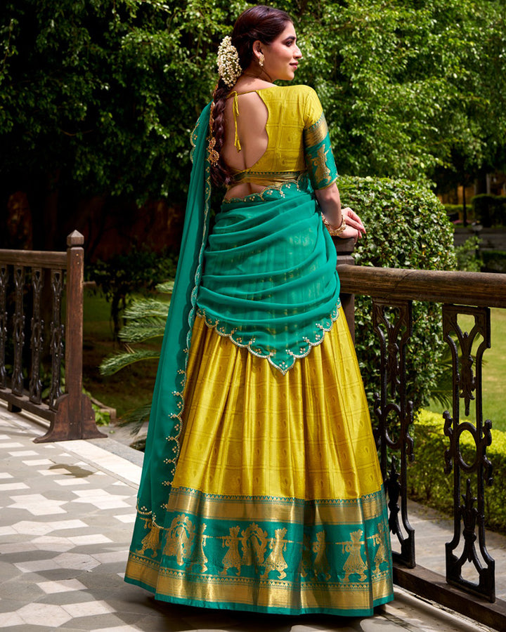 Yellow Color Poly Cotton Zari Weaving Half Saree