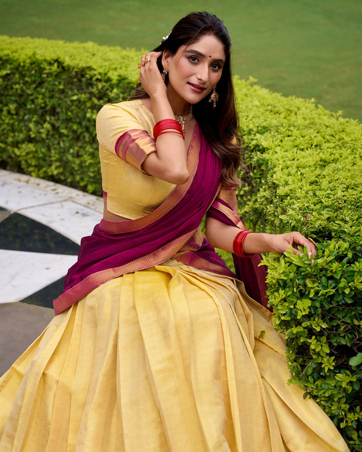 Pink Kanchipuram Silk Half Saree Zari Weaving
