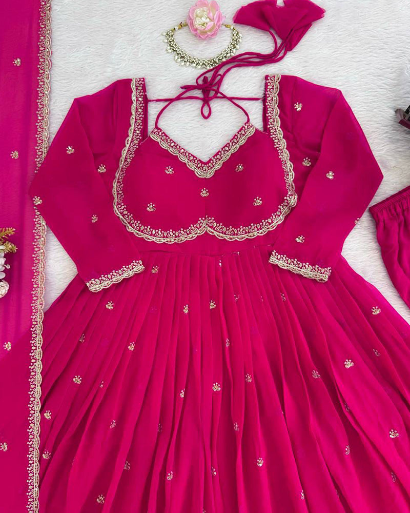 4 Color Georgette Thread Embroidered Anarkali Suit