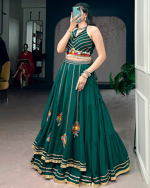 Traditional Green Color Lightweight  Navratri Lehenga Choli