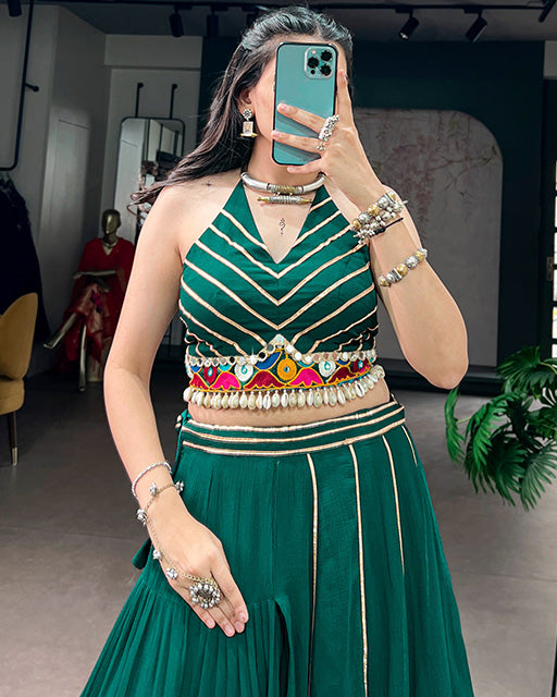 Traditional Green Color Lightweight  Navratri Lehenga Choli