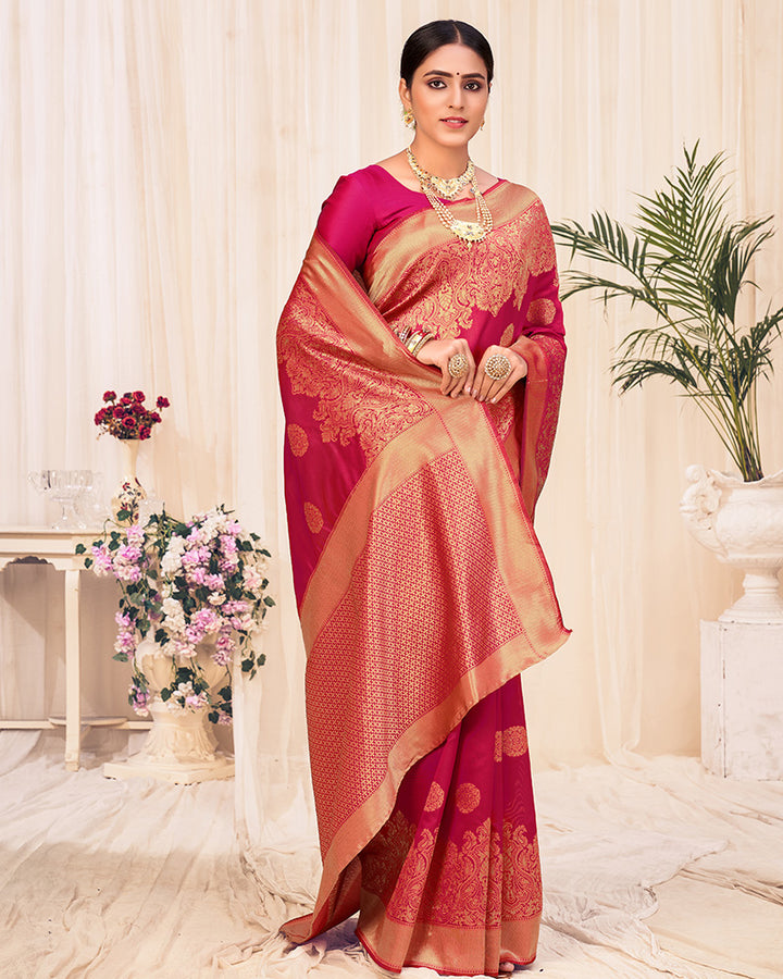 Beautiful Red Color Banarasi Weaving  Silk Saree