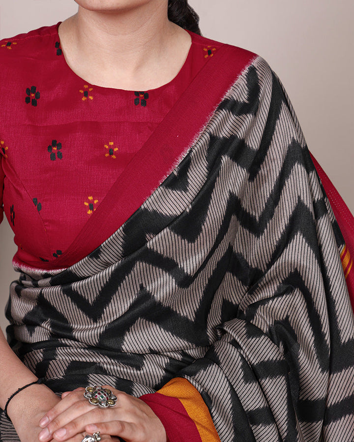 Black Color Tssar Silk Printed Saree