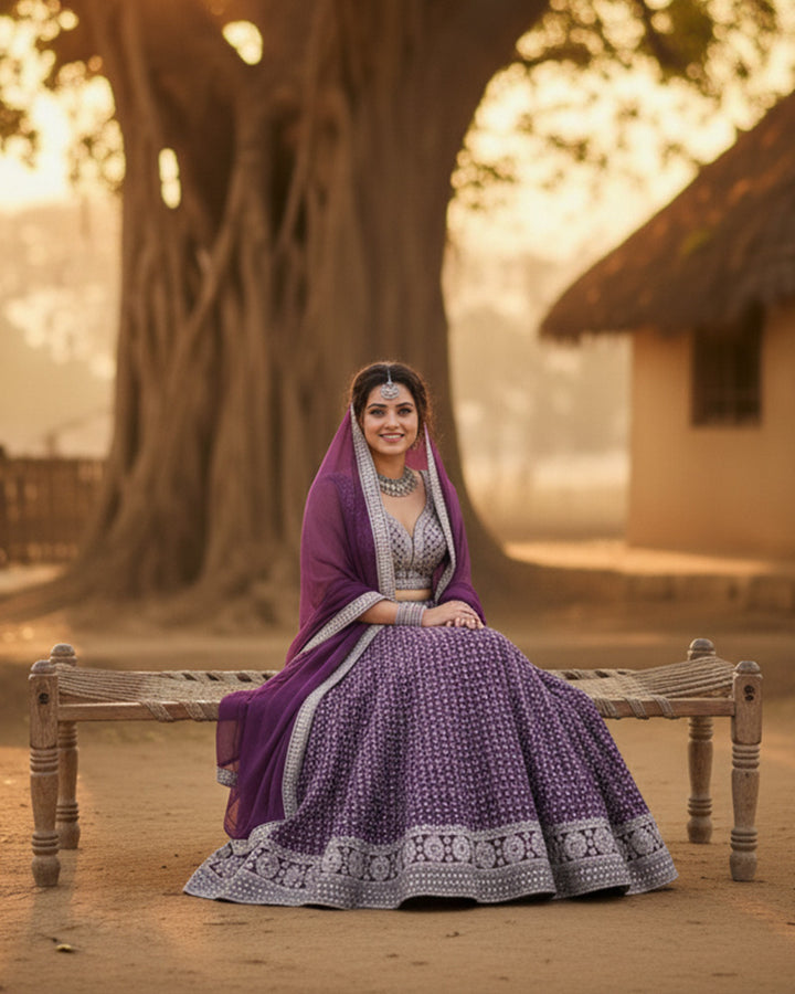 Wedding Wear Purple Color Georgette Embroidered Lehenga Choli