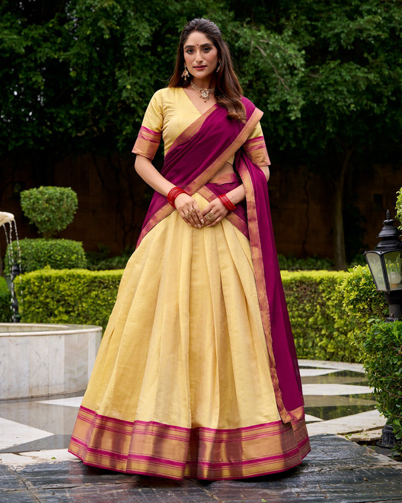 Pink Kanchipuram Silk Half Saree Zari Weaving