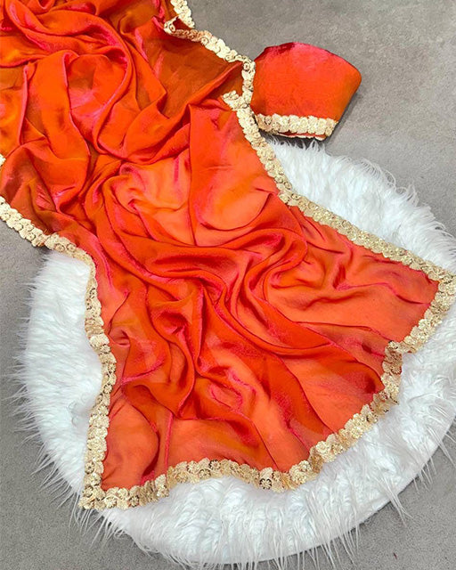 Rust Orange Color Soft Space Silk Saree