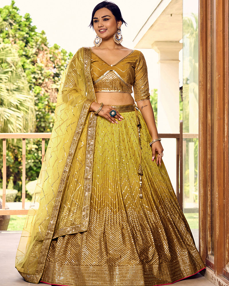 Yellow Color Chinon Sequence Embroidered Lehenga Choli