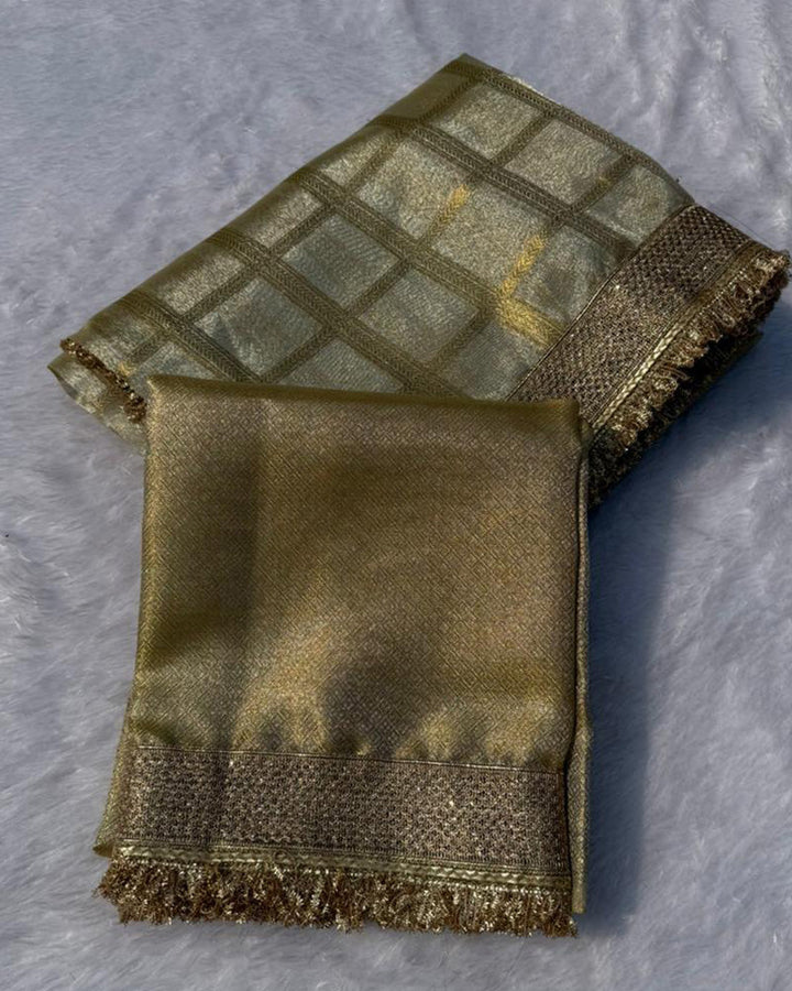 Grey Color Banarasi Gharchola Tissue Silk Saree