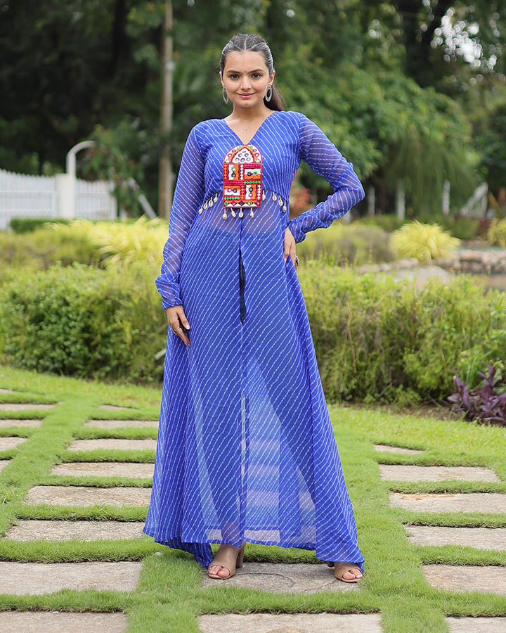 Navratri Special Blue Color Georgette Kutchi Work Kurti