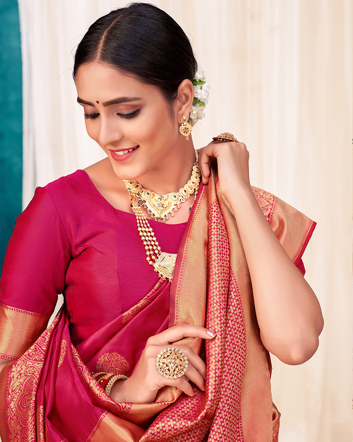 Beautiful Red Color Banarasi Weaving  Silk Saree
