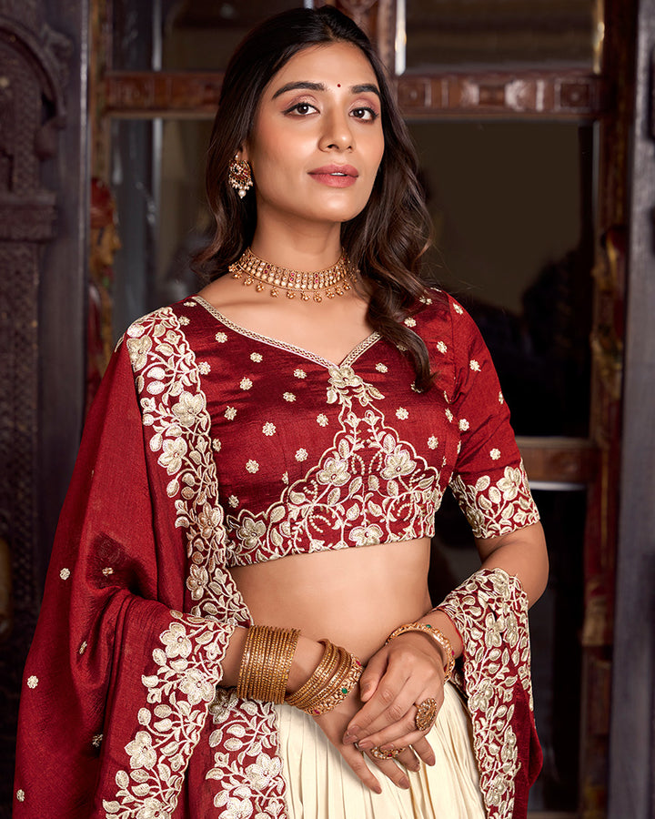Off White Color Tussar Silk Printed Lehenga Choli