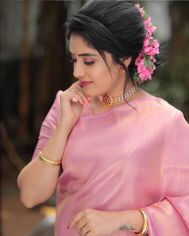 Designer Baby Pink Color Banarasi Saree