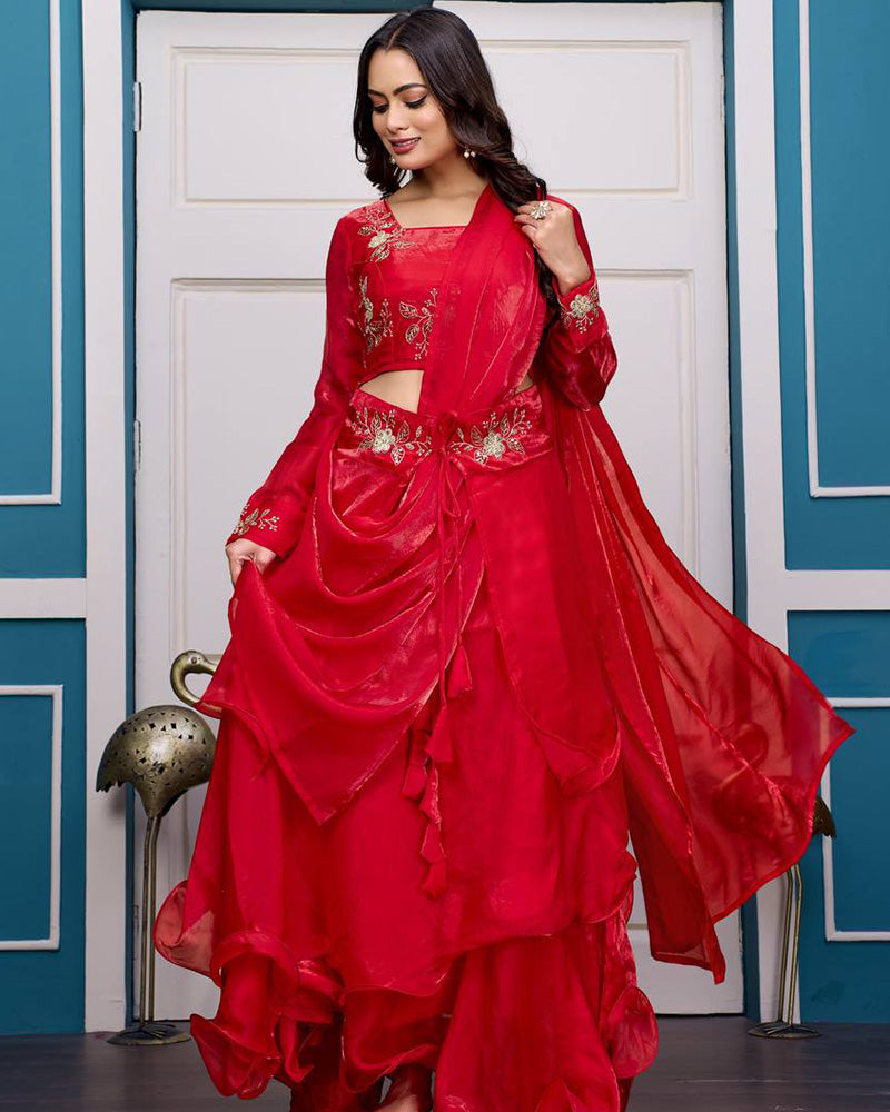 Red Color Fendy Satin Silk Embroidered Lehenga Choli