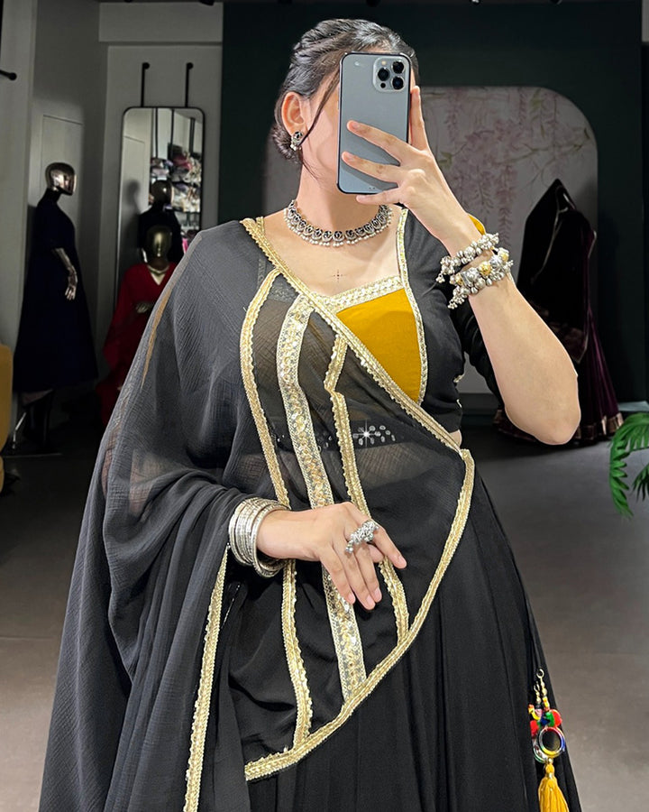 Bold Black and Gold Traditional Lehenga Choli Ensemble
