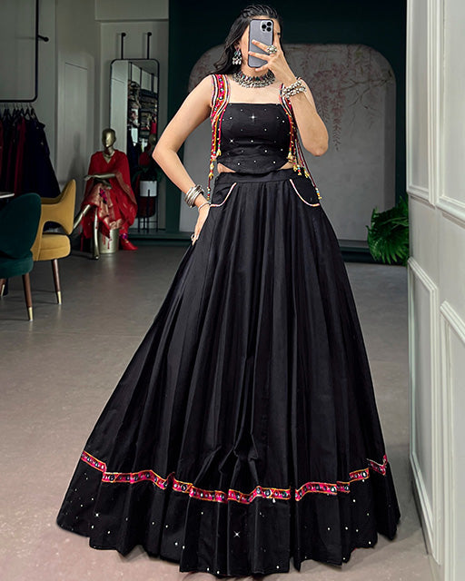 Black Color Fully Stitched  Navratri Lehenga Choli